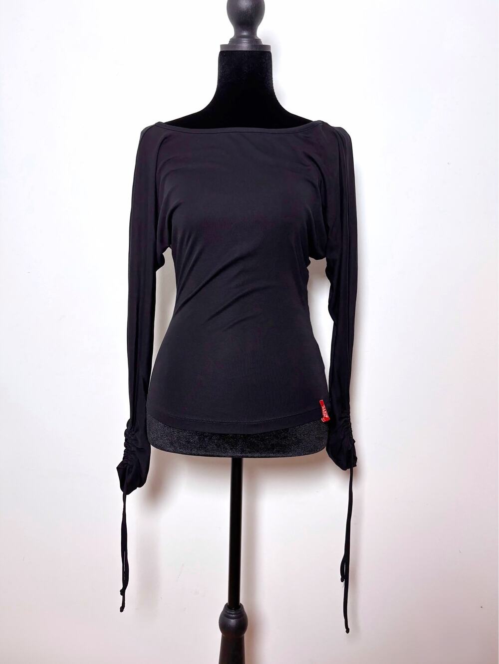Vtg Y2K Miss Sixty Black Slinky Fitted Open Keyhole Back Long Sleeve Top Size XS